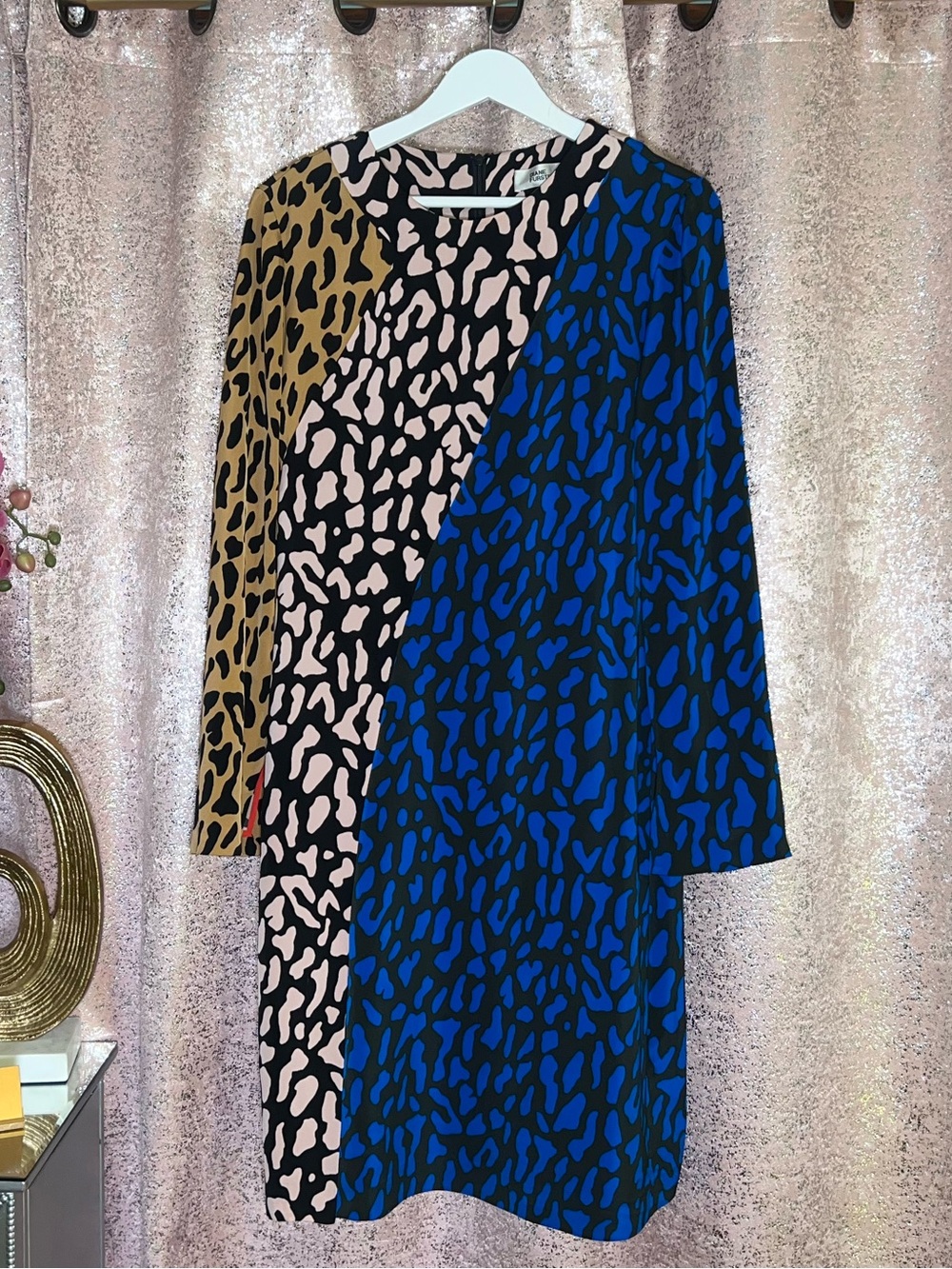 Diane Von Furstenberg Multicolored Long Sleeve Leopard Print Sheath Dress
